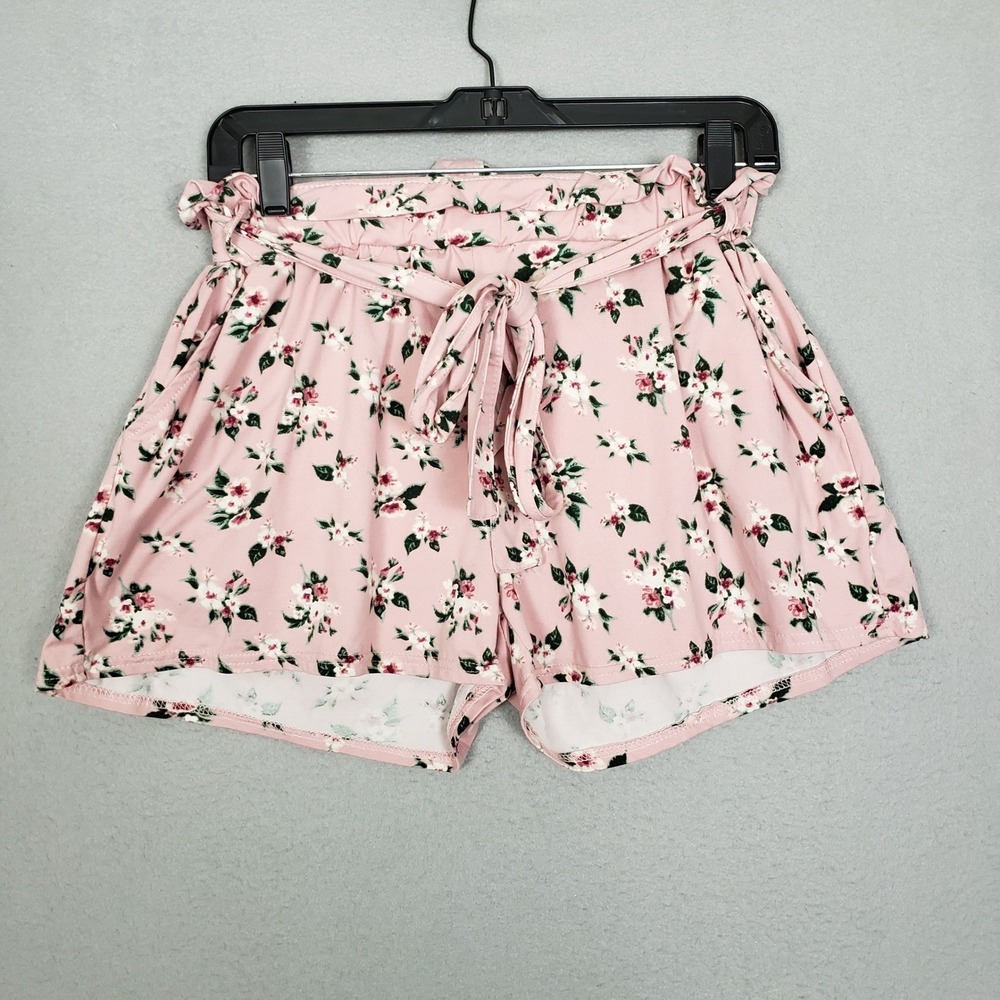 Indero Kids Size L Floral Paper Bag Waist Shorts Pastel Pink Cottagecore Coastal
